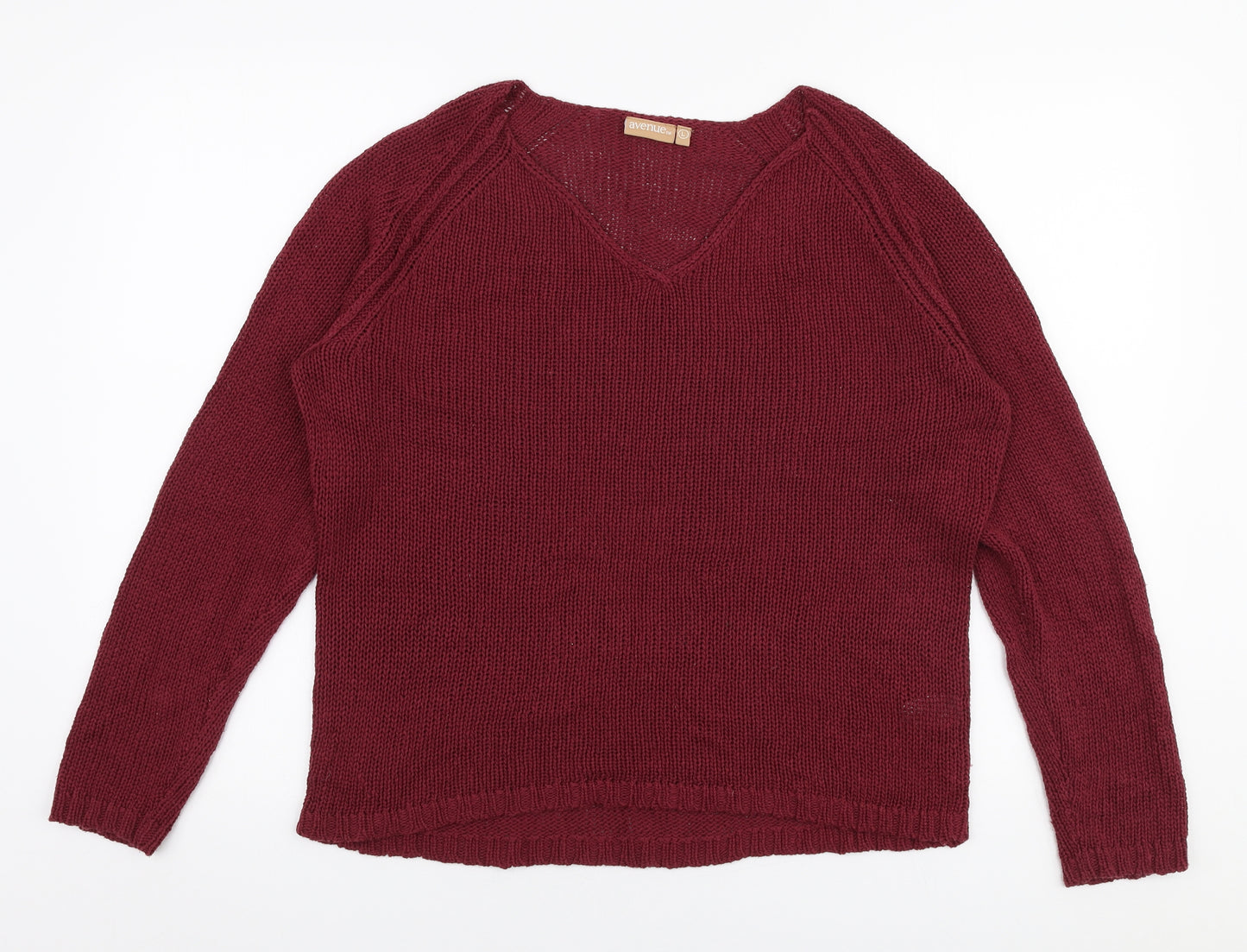 Avenue Womens Red V-Neck  Acrylic Pullover Jumper Size L
