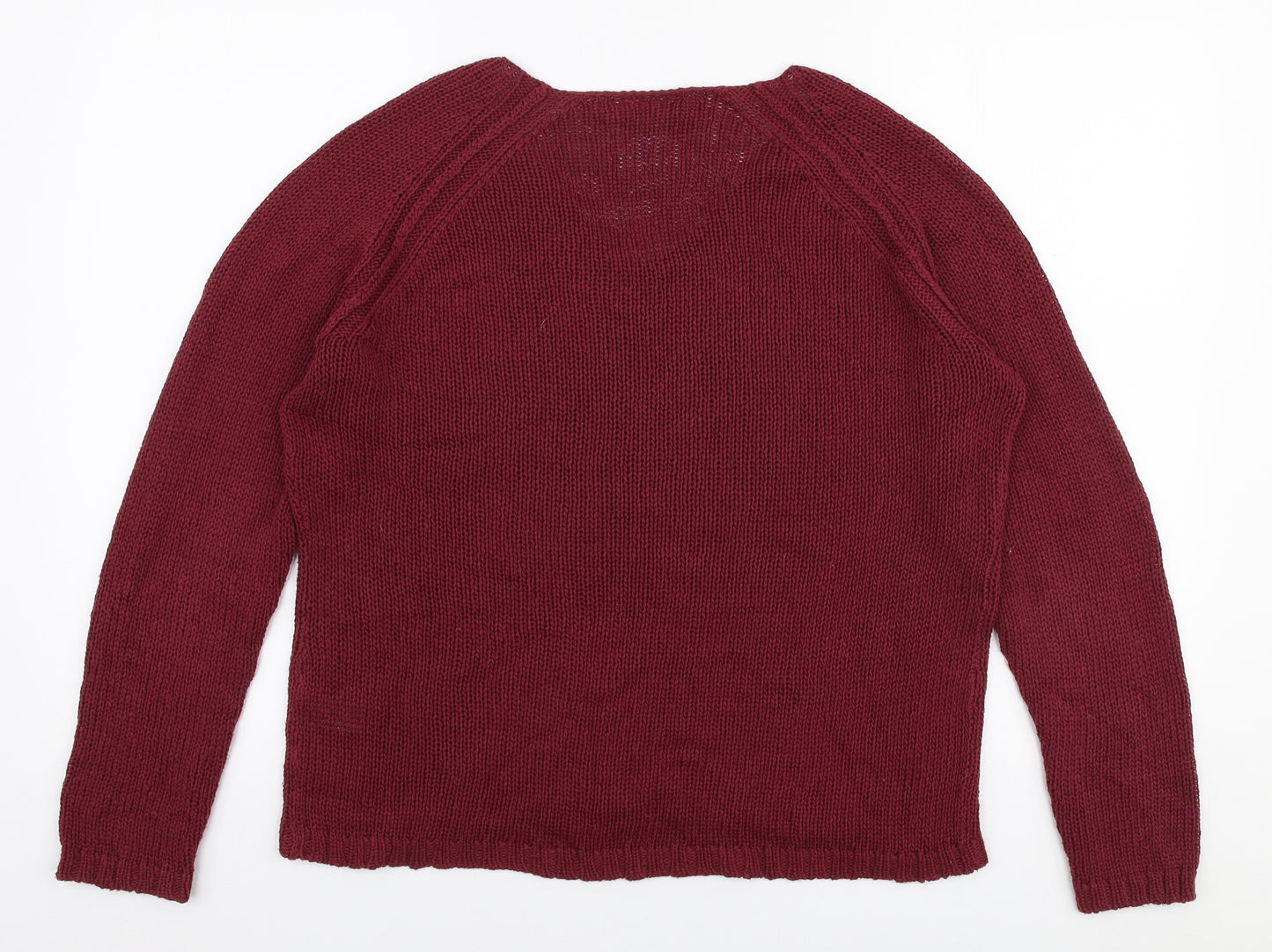 Avenue Womens Red V-Neck  Acrylic Pullover Jumper Size L