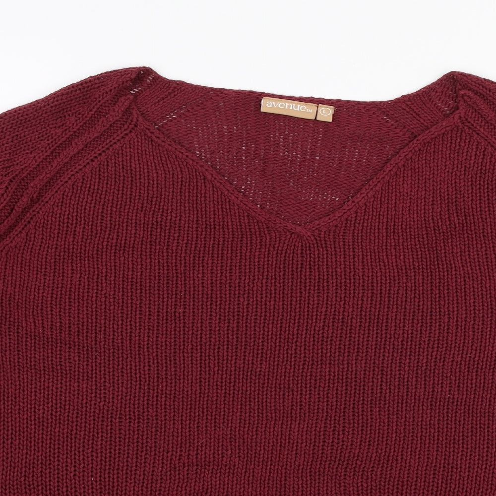 Avenue Womens Red V-Neck  Acrylic Pullover Jumper Size L