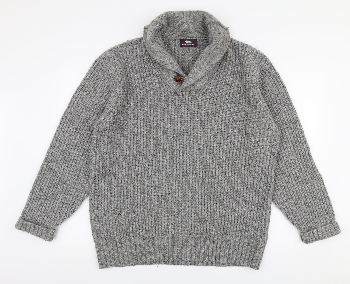 Marks and Spencer Mens Grey Collared  Wool Pullover Jumper Size XL