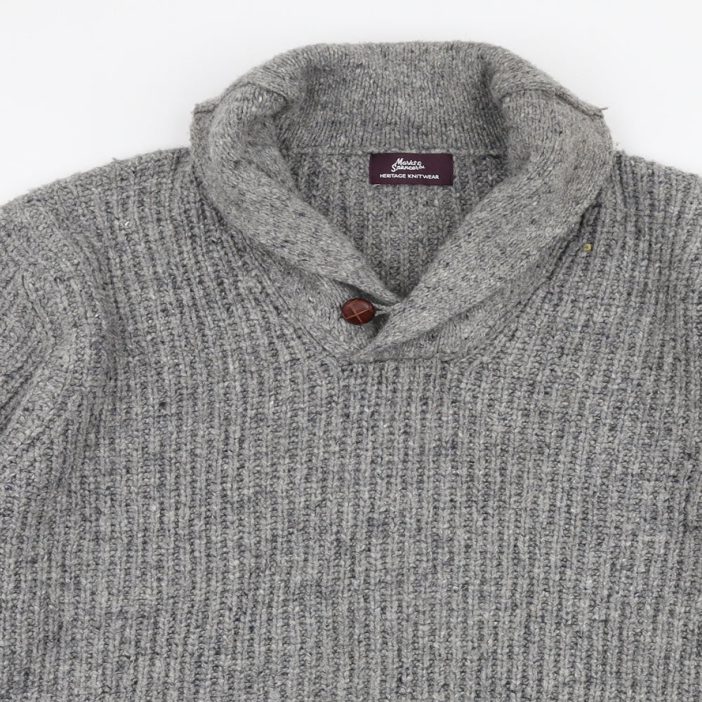 Marks and Spencer Mens Grey Collared  Wool Pullover Jumper Size XL