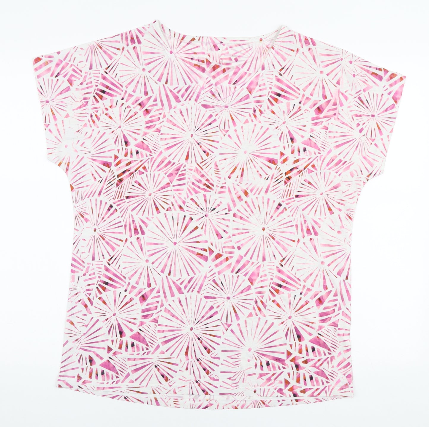 Preworn Womens Pink Geometric Polyester Jersey T-Shirt Size L V-Neck