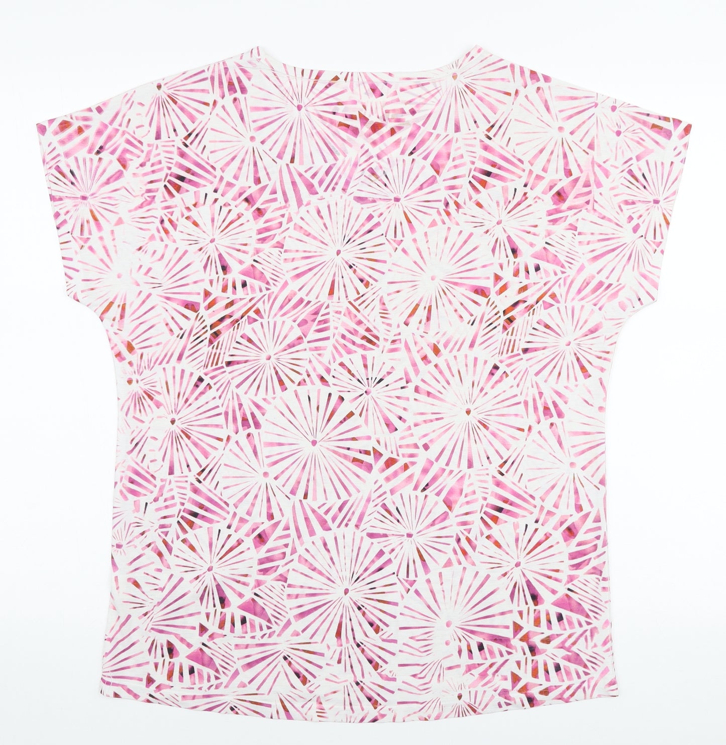Preworn Womens Pink Geometric Polyester Jersey T-Shirt Size L V-Neck