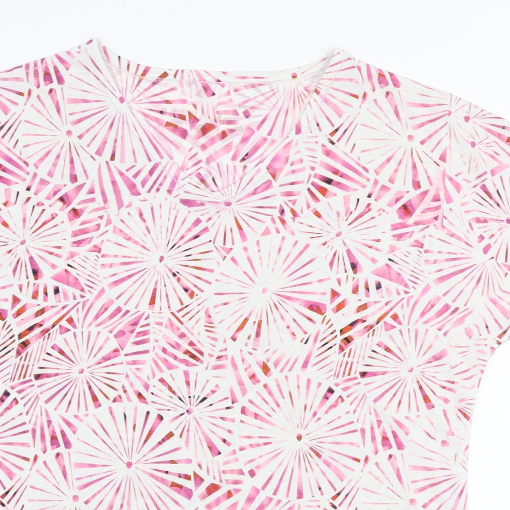Preworn Womens Pink Geometric Polyester Jersey T-Shirt Size L V-Neck