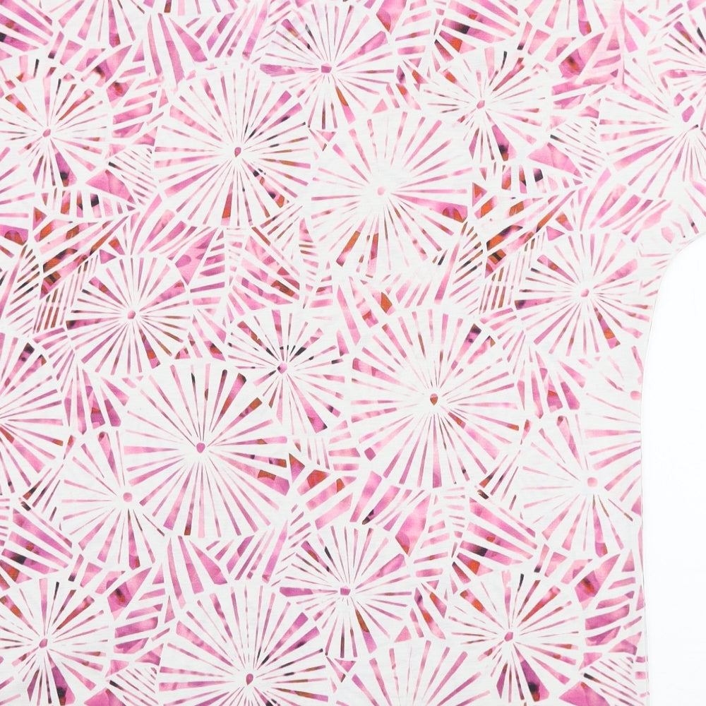 Preworn Womens Pink Geometric Polyester Jersey T-Shirt Size L V-Neck