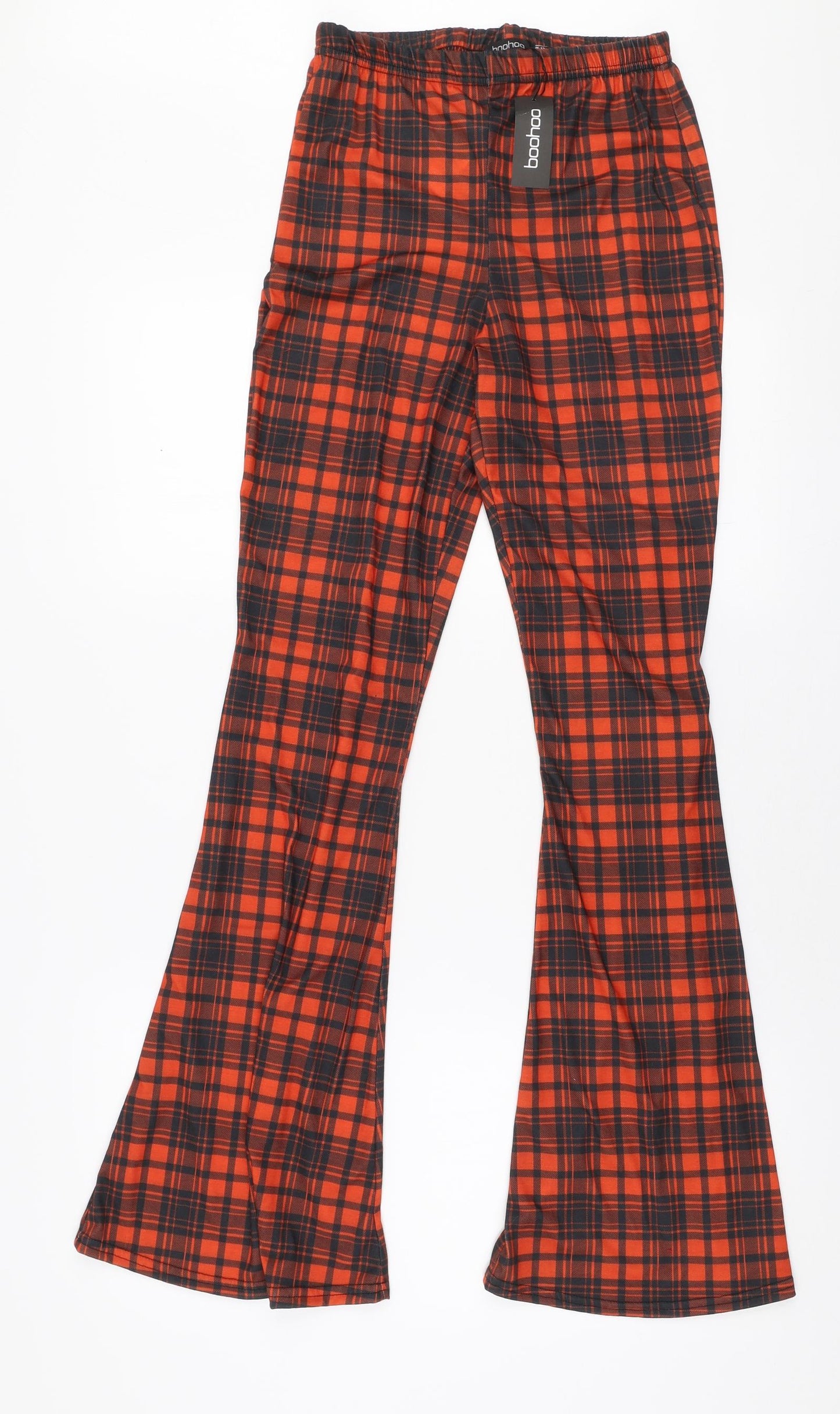 Boohoo Womens Red Plaid Polyester Trousers  Size 12 L31 in Regular