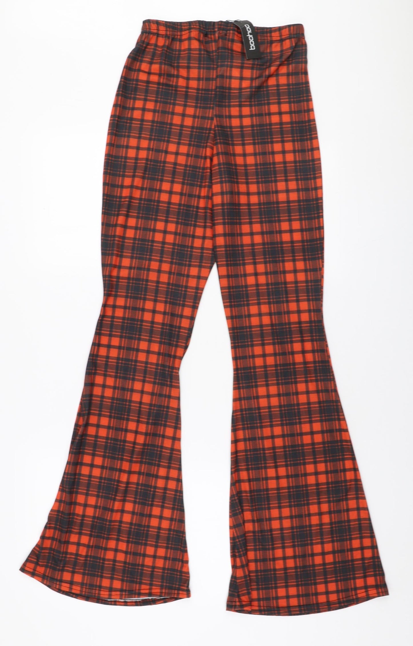 Boohoo Womens Red Plaid Polyester Trousers  Size 12 L31 in Regular