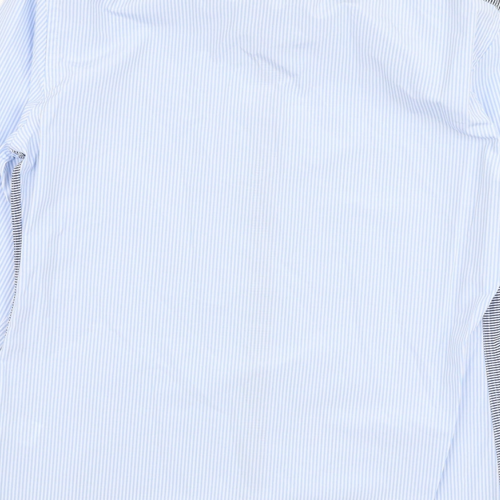 River Island Mens Blue Striped Polyester  Button-Up Size S Collared Button