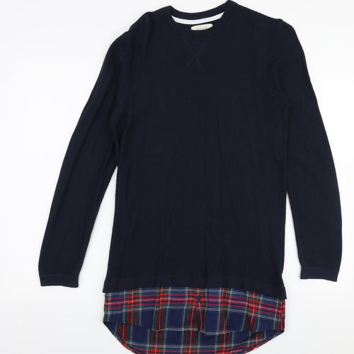 River Island Mens Blue Round Neck  Cotton Pullover Jumper Size S