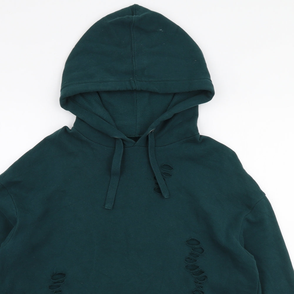 River Island Mens Green  Cotton Pullover Hoodie Size XS   - Distressed