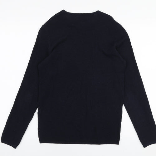 Zara Mens Blue Round Neck  Cotton Pullover Jumper Size S