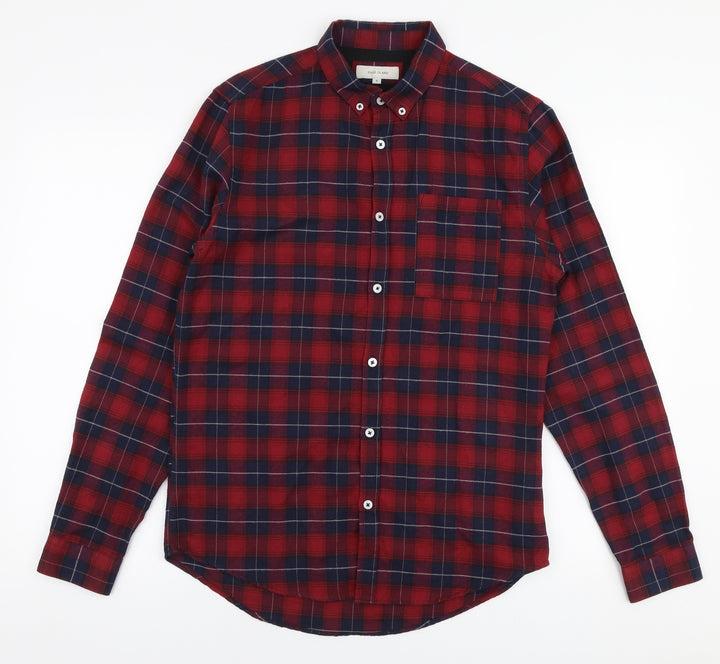 River Island Mens Multicoloured Plaid Cotton  Button-Up Size S Collared Button