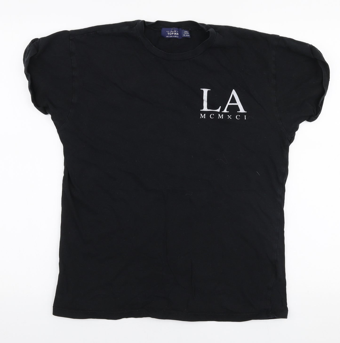 Topman Mens Black  Polyester  T-Shirt Size S Round Neck  - LA
