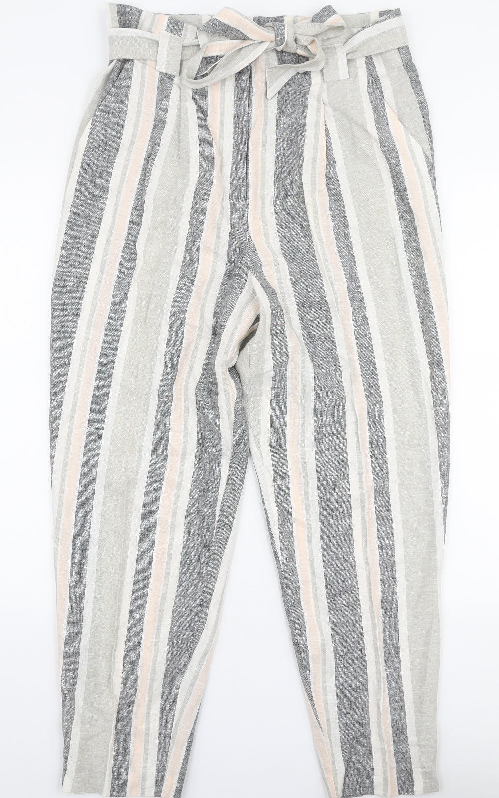 TU Womens Multicoloured Striped Linen Trousers  Size 14 L27 in Regular Zip
