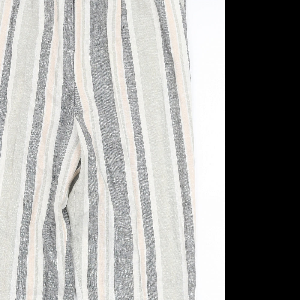 TU Womens Multicoloured Striped Linen Trousers  Size 14 L27 in Regular Zip
