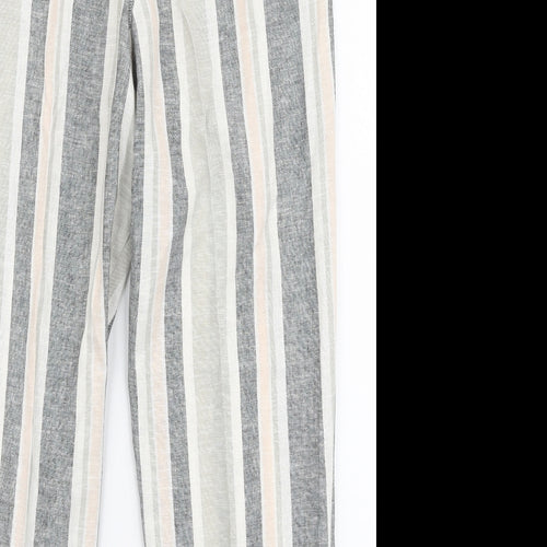 TU Womens Multicoloured Striped Linen Trousers  Size 14 L27 in Regular Zip
