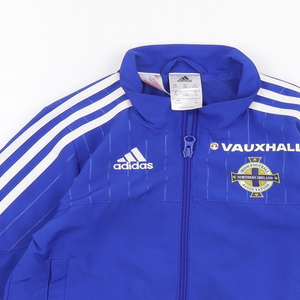 adidas Boys Blue Striped  Jacket  Size 5-6 Years  Zip - Northern ireland football