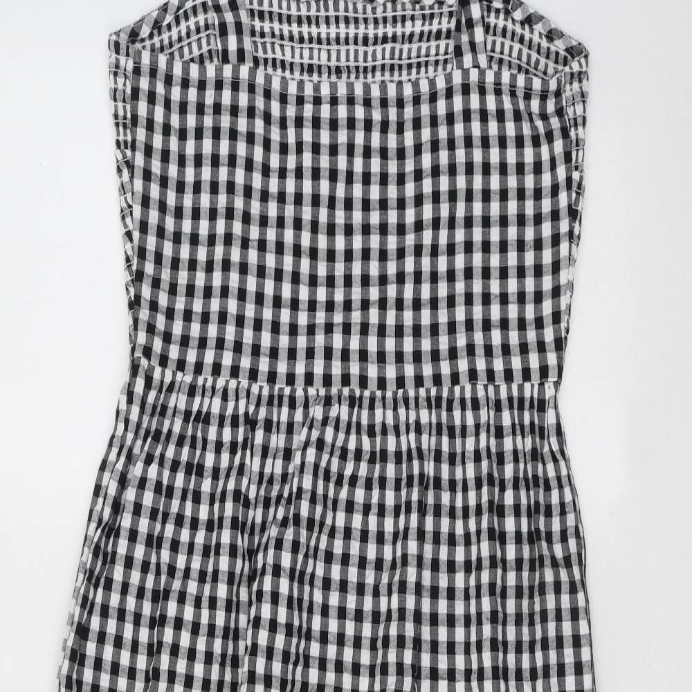 River Island Womens Black Check Cotton Maxi  Size 12  Square Neck Zip