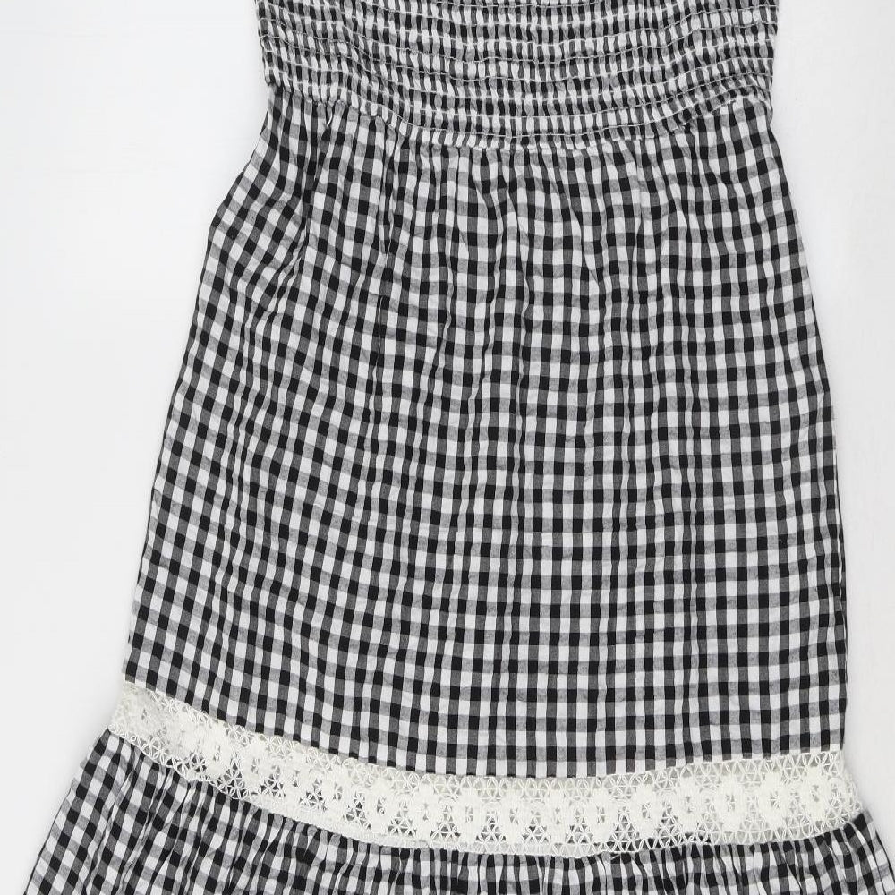 River Island Womens Black Check Cotton Maxi  Size 12  Square Neck Zip