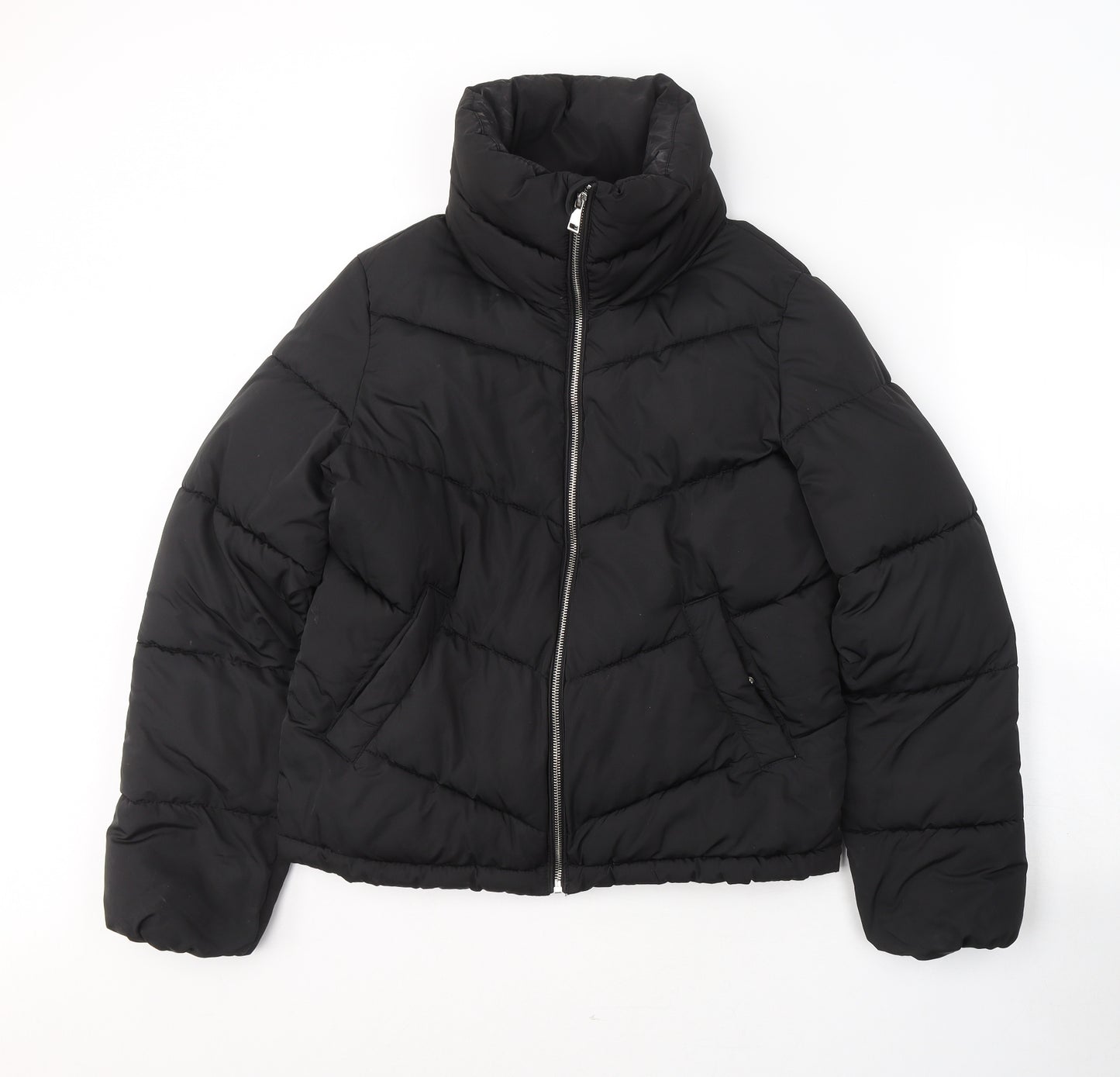 Stradivarius Womens Black   Puffer Jacket Coat Size M  Zip
