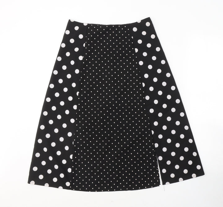 Preworn Womens Black Polka Dot Polyester A-Line Skirt Size 28 Zip