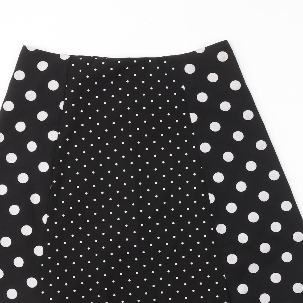 Preworn Womens Black Polka Dot Polyester A-Line Skirt Size 28   Zip