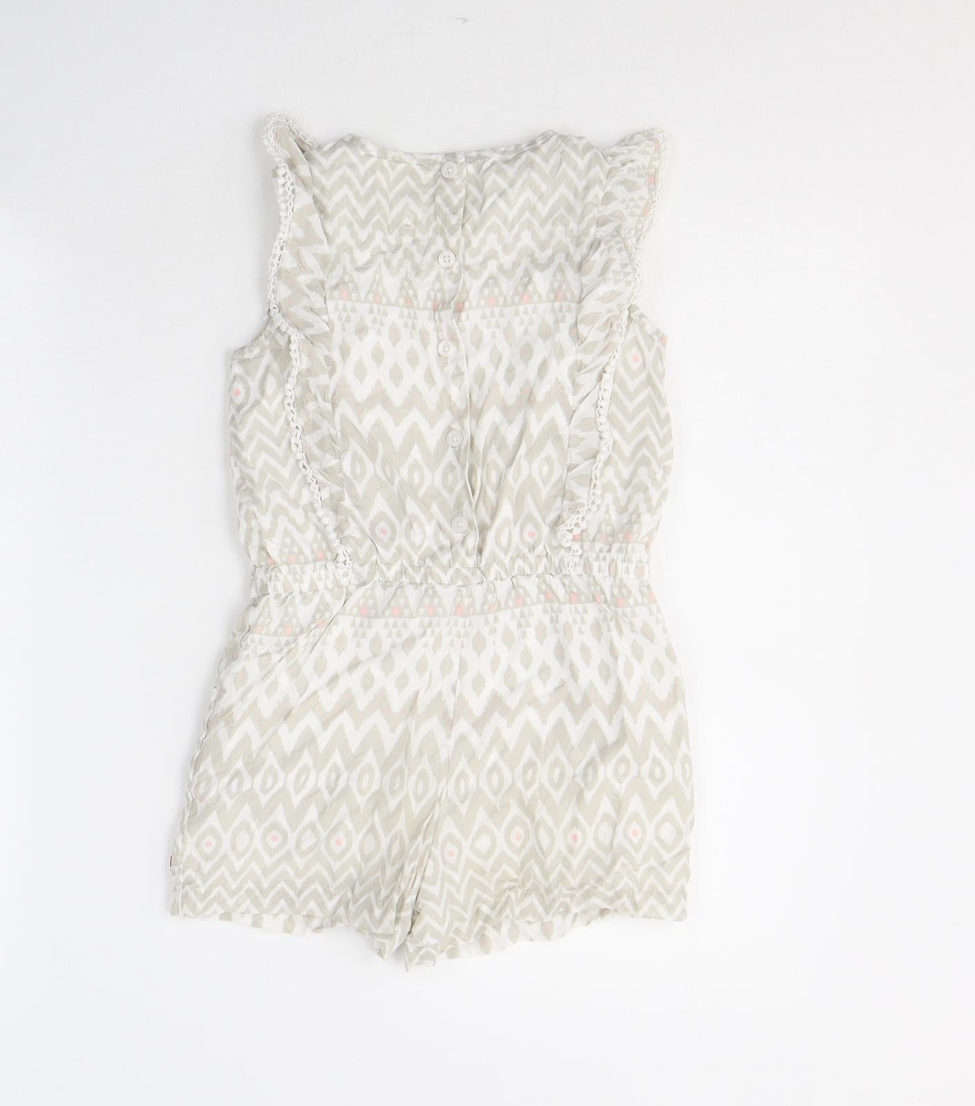 Debenhams Girls Grey Geometric Cotton Playsuit One-Piece Size 7 Years  Button