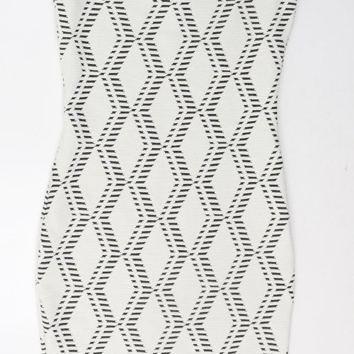 River Island Womens White Geometric Cotton A-Line  Size 10  Round Neck Zip