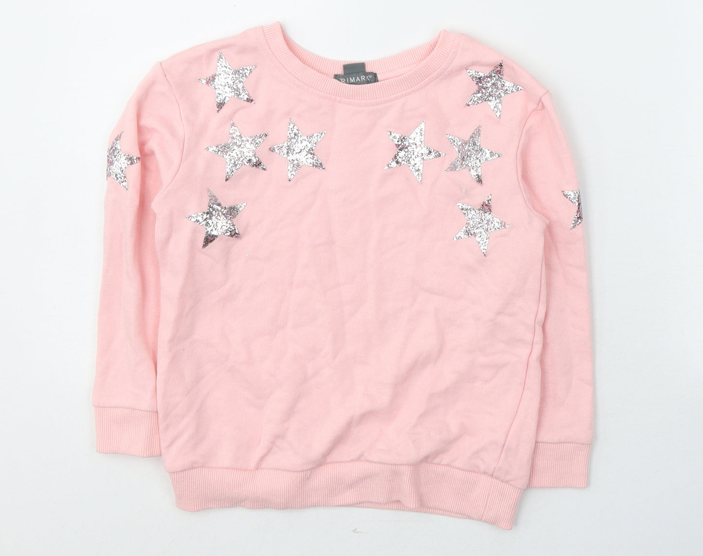 Primark Girls Pink  Cotton Pullover Casual Size 6-7 Years Round Neck Pullover - Stars
