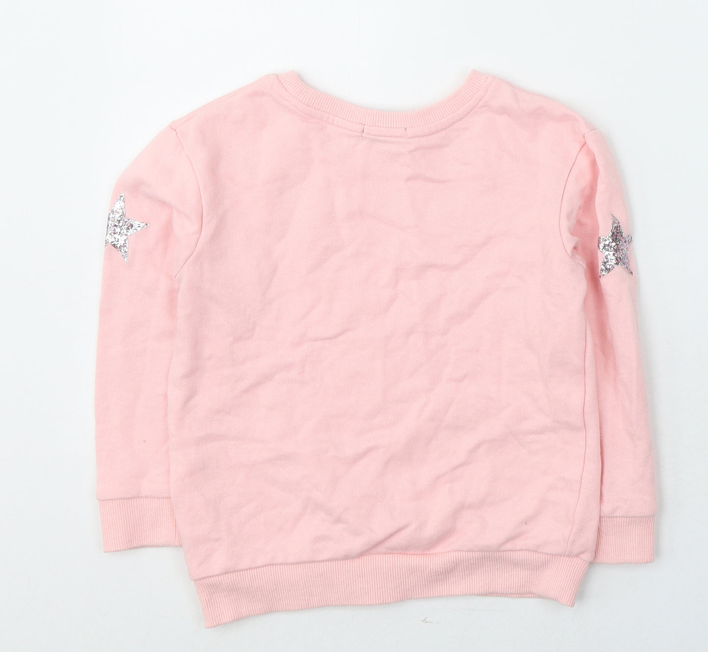 Primark Girls Pink  Cotton Pullover Casual Size 6-7 Years Round Neck Pullover - Stars