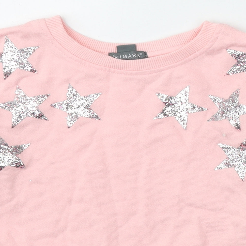 Primark Girls Pink  Cotton Pullover Casual Size 6-7 Years Round Neck Pullover - Stars