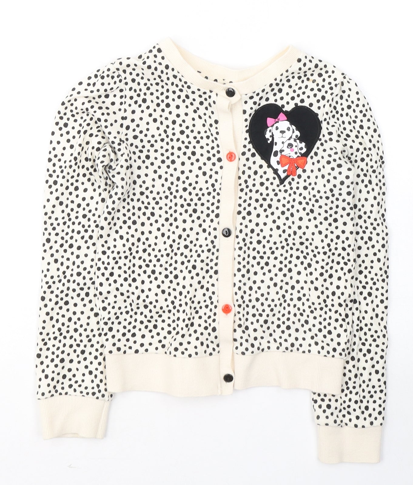 H&M Girls Ivory Round Neck Polka Dot Cotton Cardigan Jumper Size 6-7 Years  Button - Dalmations
