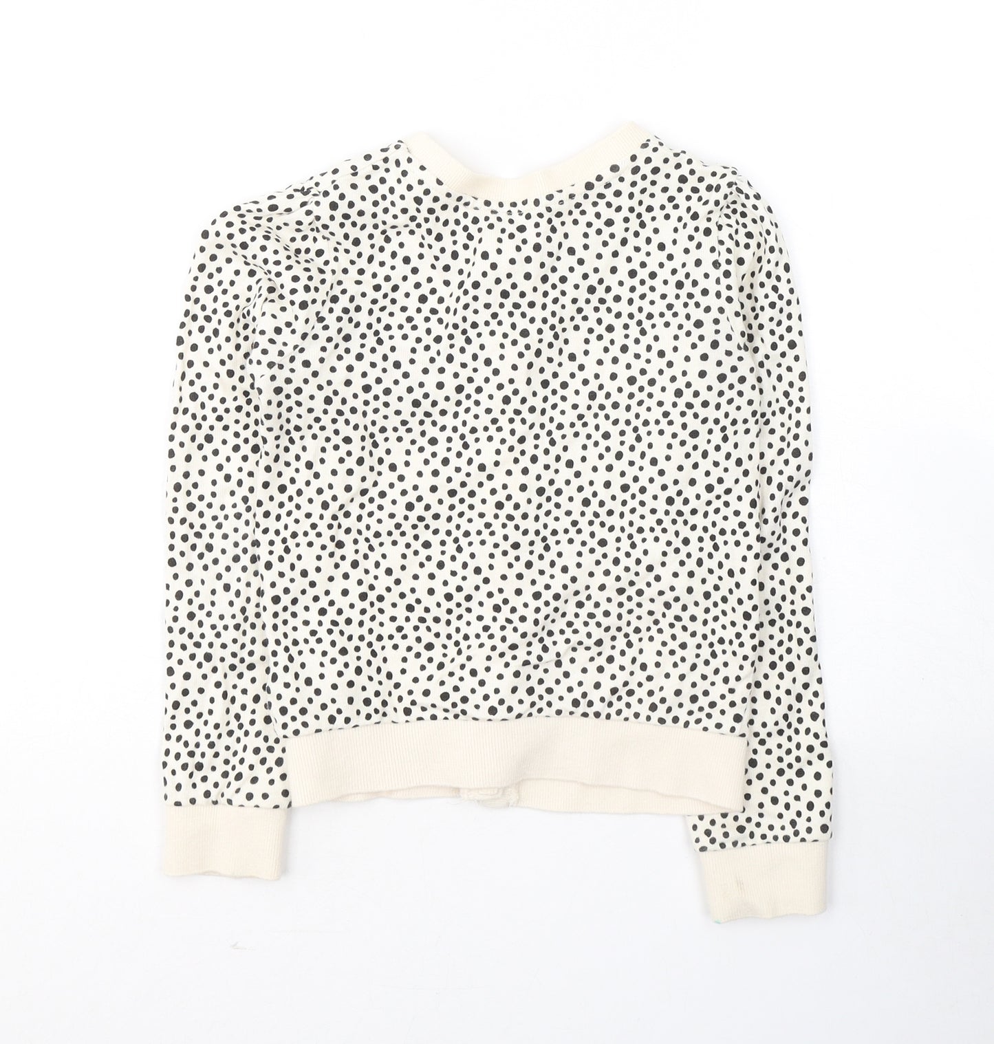 H&M Girls Ivory Round Neck Polka Dot Cotton Cardigan Jumper Size 6-7 Years  Button - Dalmations