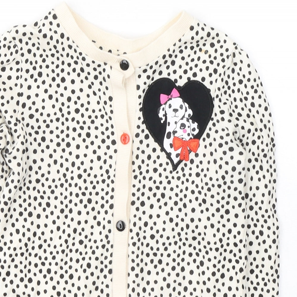 H&M Girls Ivory Round Neck Polka Dot Cotton Cardigan Jumper Size 6-7 Years  Button - Dalmations