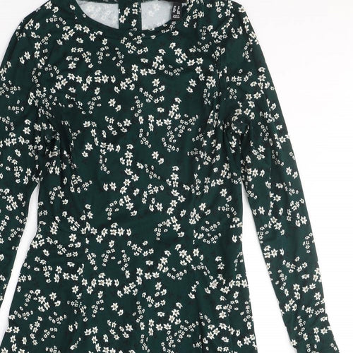 New Look Womens Green Floral Polyester A-Line  Size 10  Round Neck Zip