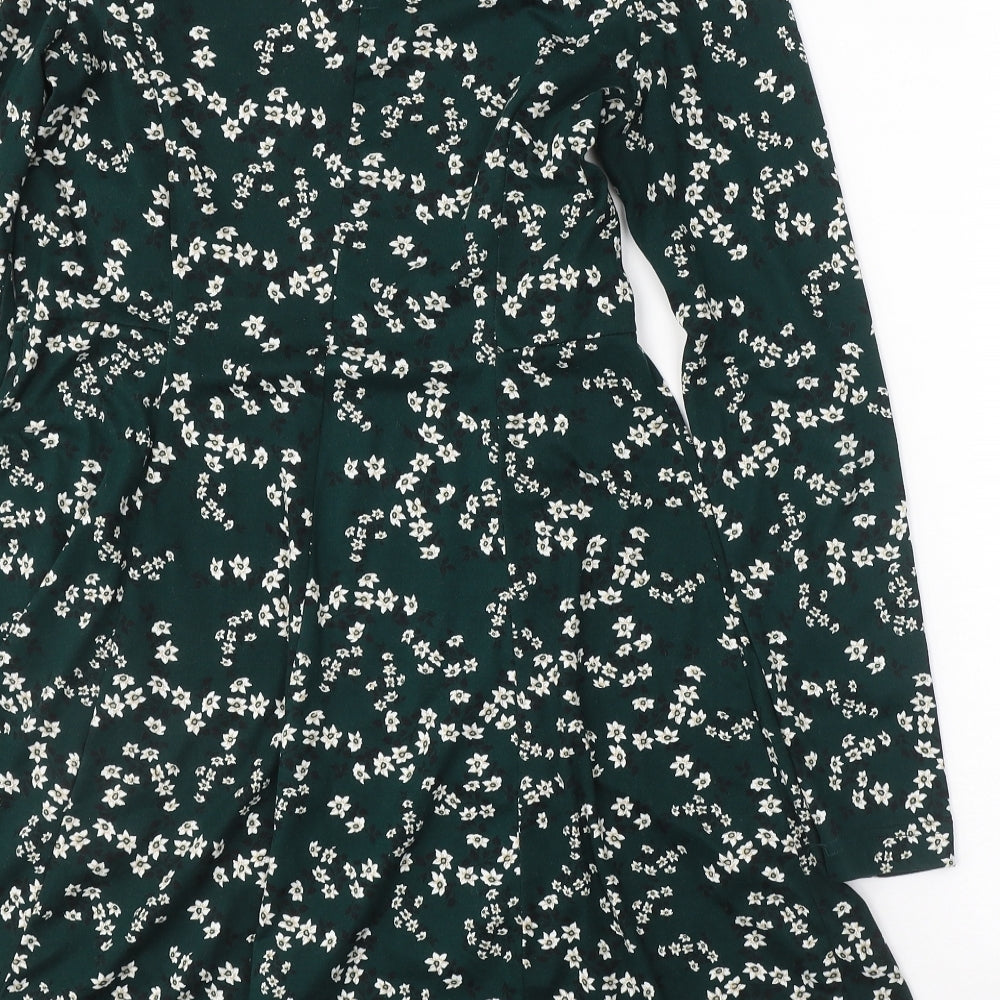 New Look Womens Green Floral Polyester A-Line  Size 10  Round Neck Zip