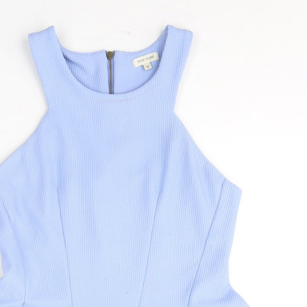 River Island Womens Blue  Polyester Jersey Blouse Size 10 Round Neck