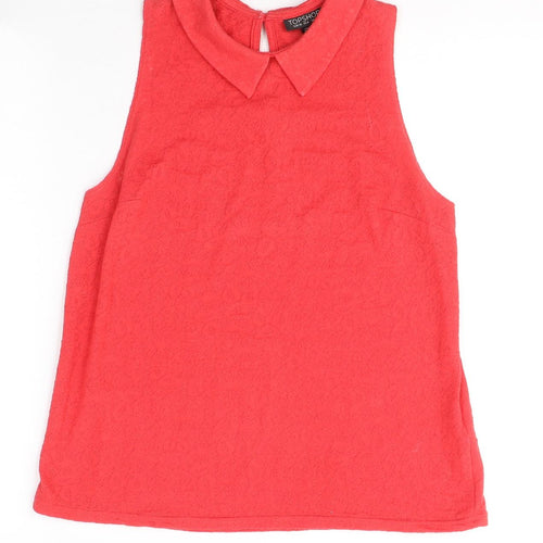 Topshop Womens Red Geometric Cotton Jersey Tank Size 10 Round Neck