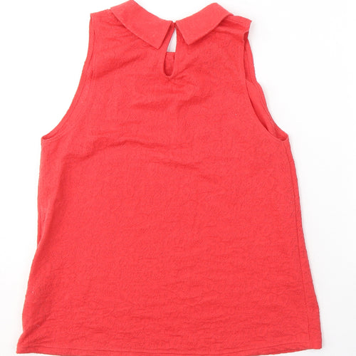 Topshop Womens Red Geometric Cotton Jersey Tank Size 10 Round Neck