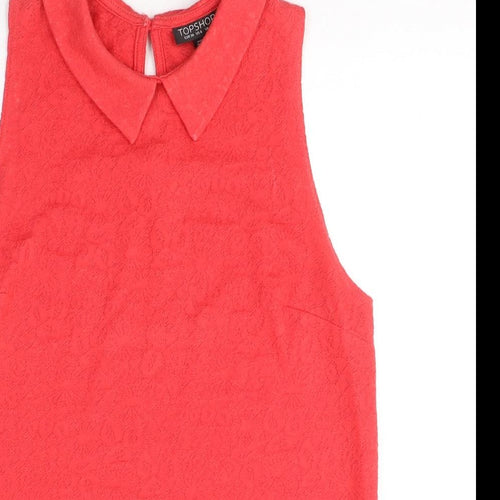Topshop Womens Red Geometric Cotton Jersey Tank Size 10 Round Neck