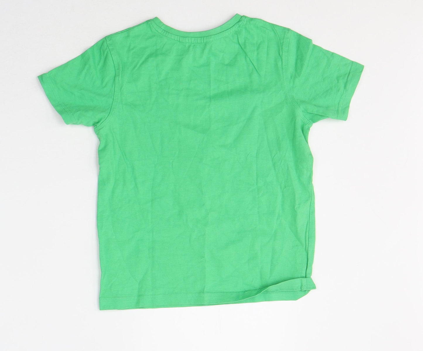 George Boys Green  Cotton Basic T-Shirt Size 7-8 Years Round Neck Pullover - Dinosaur on a bike