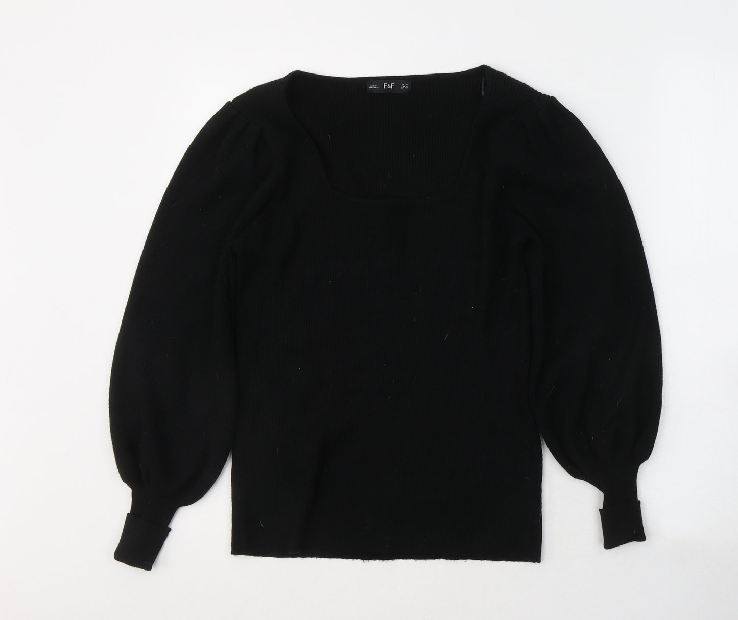 F&F Womens Black Round Neck  Viscose Pullover Jumper Size 14