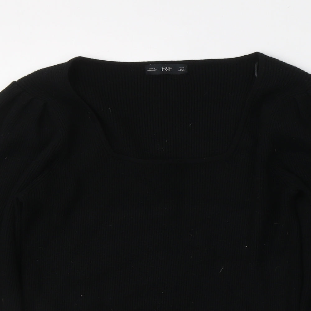F&F Womens Black Round Neck  Viscose Pullover Jumper Size 14