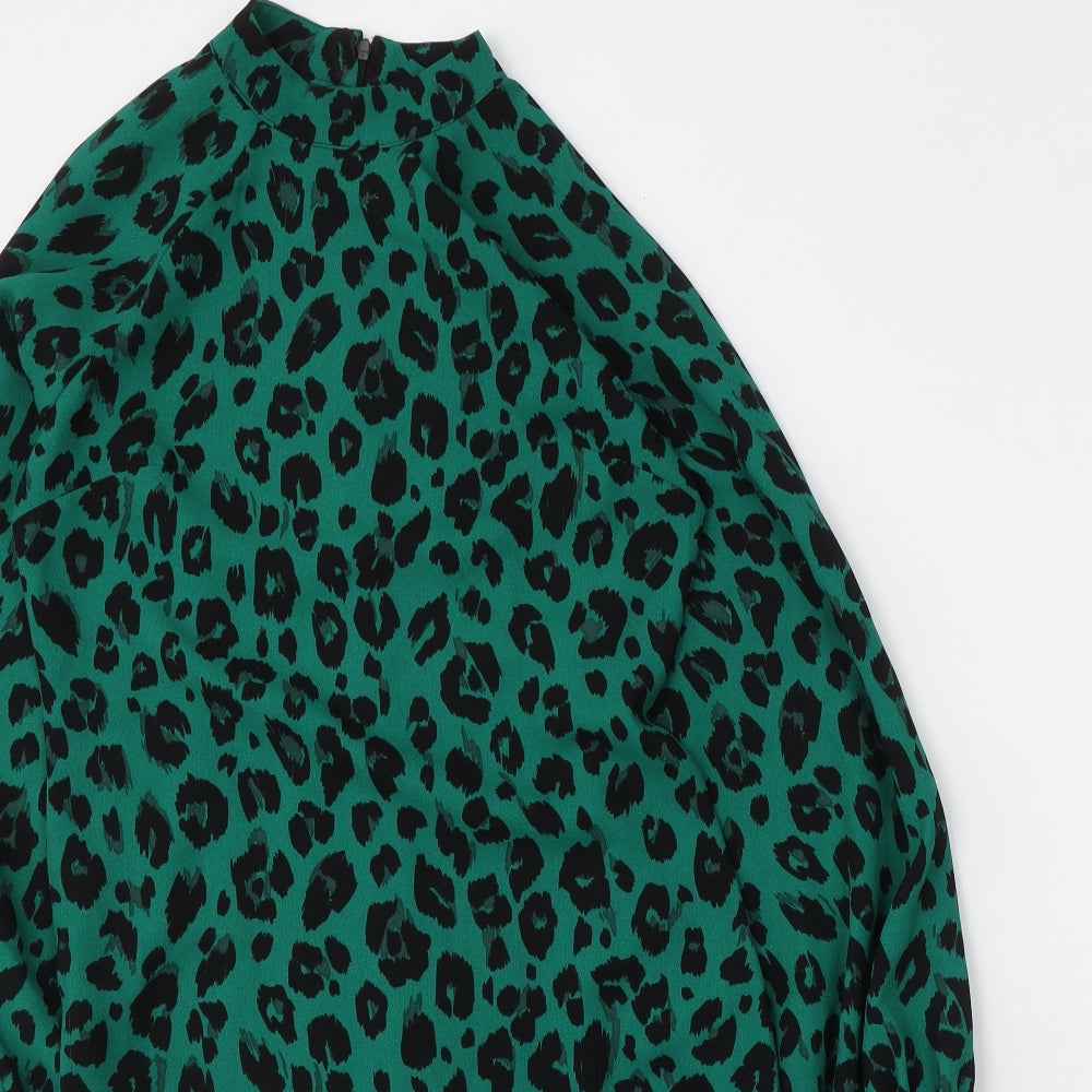 VERY  Womens Green Animal Print Viscose A-Line  Size 8  Round Neck Zip