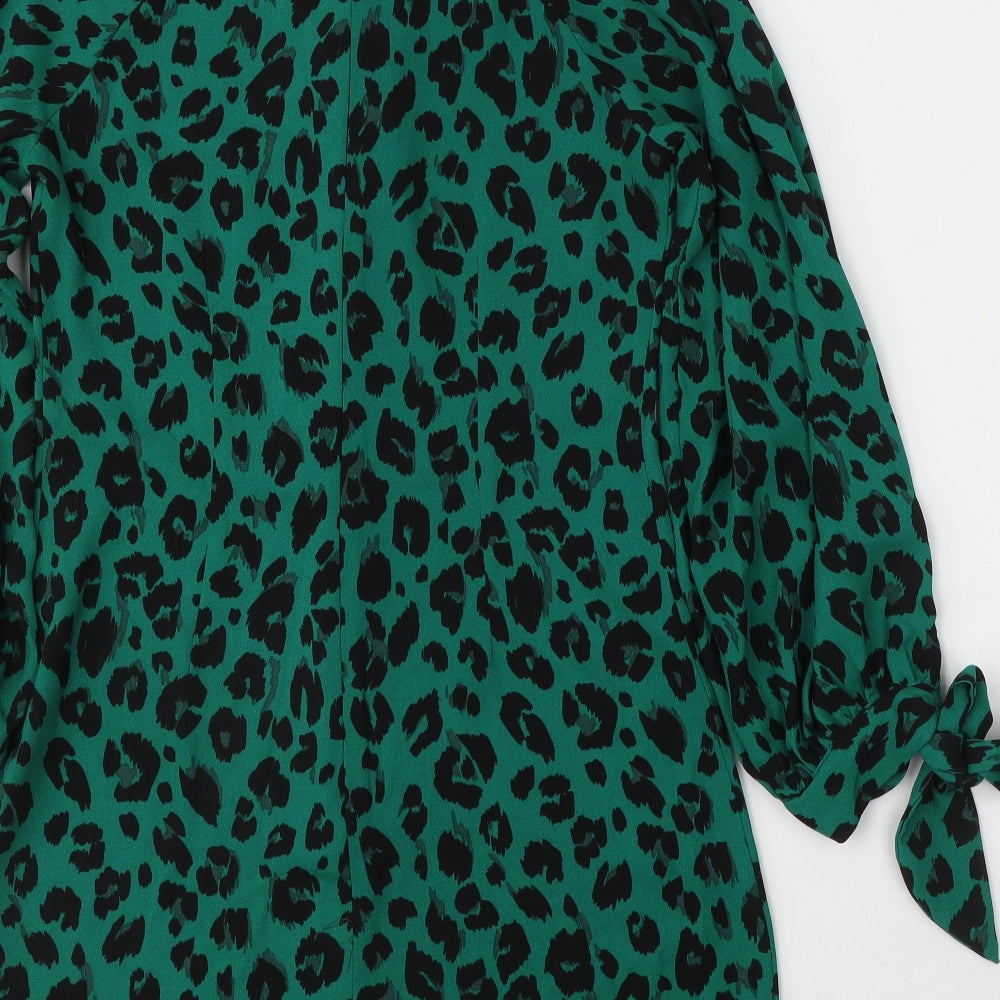 VERY  Womens Green Animal Print Viscose A-Line  Size 8  Round Neck Zip