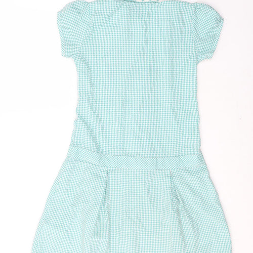 Marks and Spencer Girls Green Check Viscose T-Shirt Dress  Size 11-12 Years  Collared Zip - School