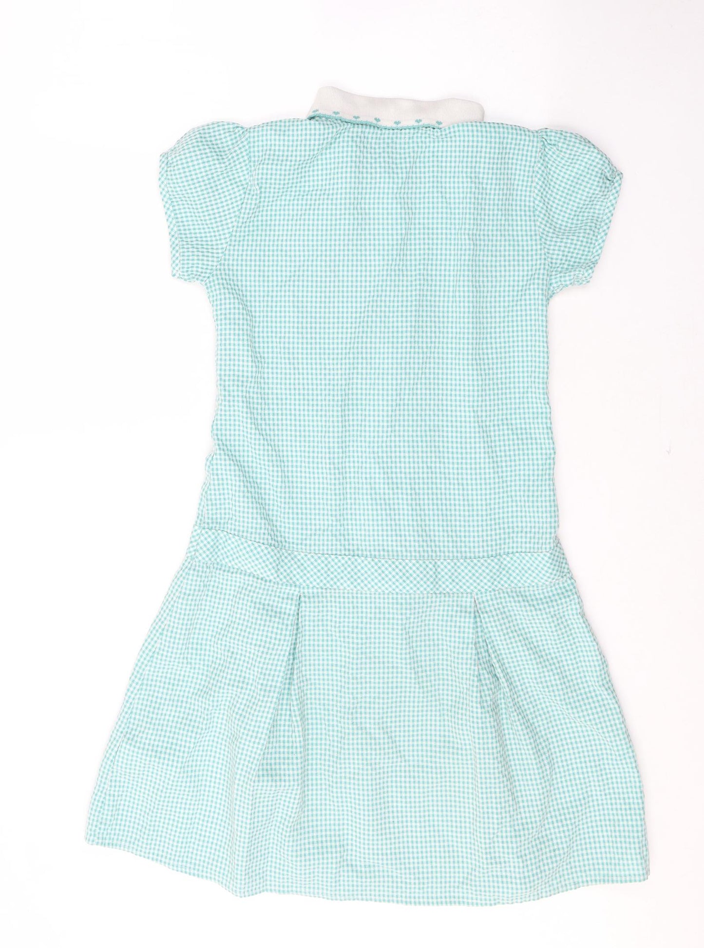 Marks and Spencer Girls Green Check Viscose T-Shirt Dress  Size 11-12 Years  Collared Zip - School