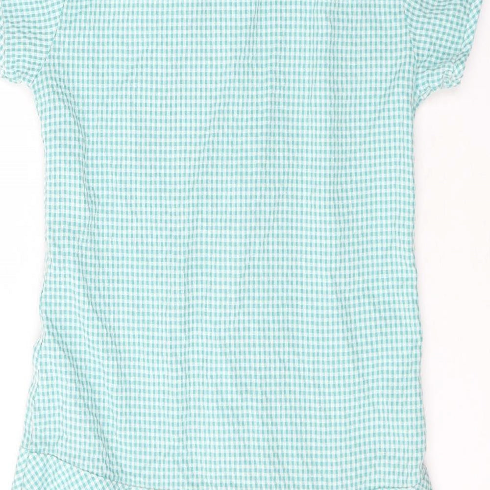 Marks and Spencer Girls Green Check Viscose T-Shirt Dress  Size 11-12 Years  Collared Zip - School