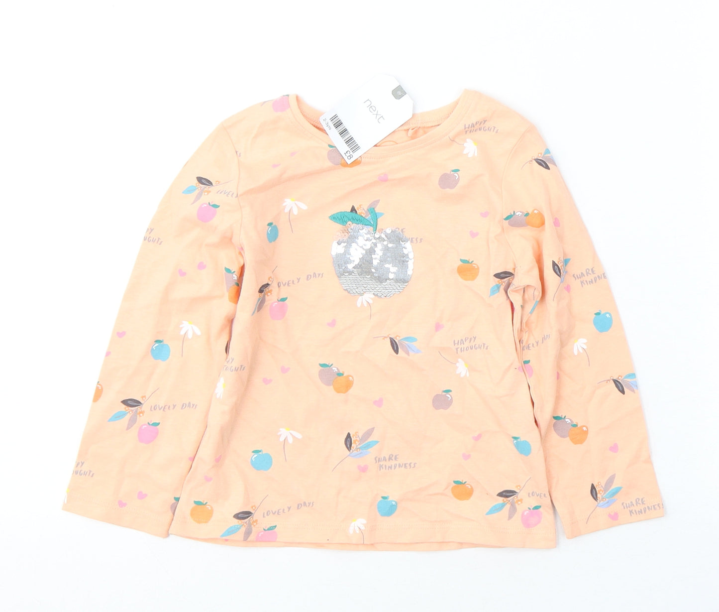 NEXT Girls Orange Geometric Cotton Pullover Casual Size 2-3 Years Round Neck Pullover - share kindness