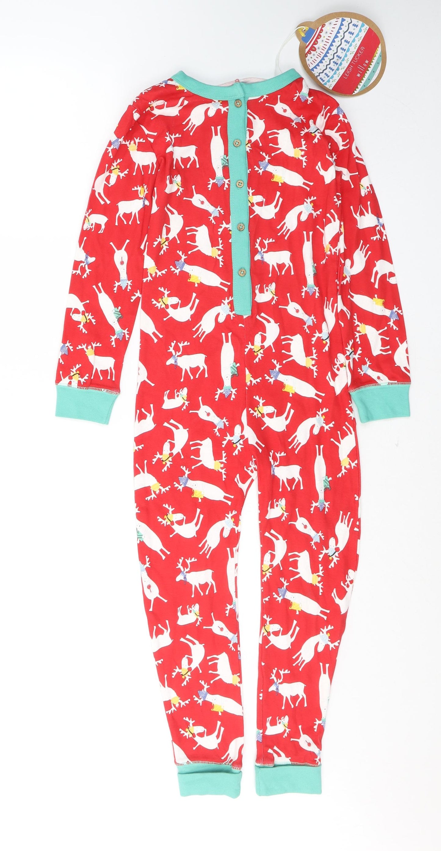 Leigh Tucker Boys Red Geometric Cotton  One Piece Size 7-8 Years  Button - Christmas